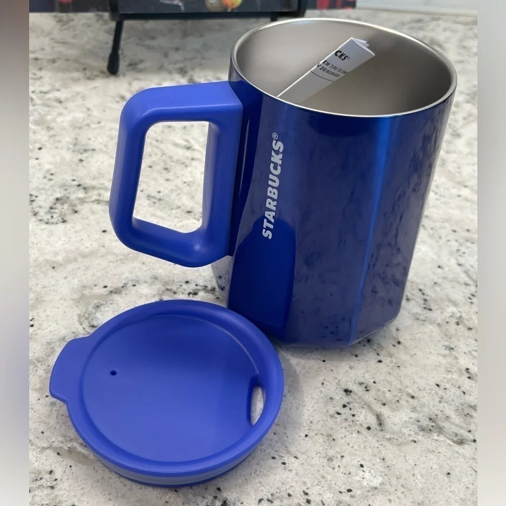 Starbucks 2024 Cobalt Blue Geo Holiday Contour SS Mug. NWT. Great color! NEW! - Picture 6 of 8
